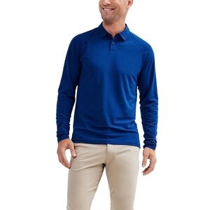 Rhone Men's Delta Pique Long Sleeve Polo Blue Polo Shirt